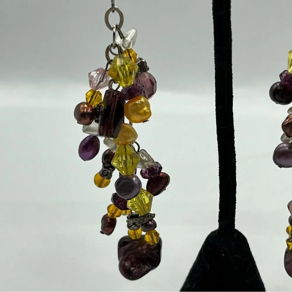 Elegant handmade Multi-Color pearl yellow glass Dangle Earrings